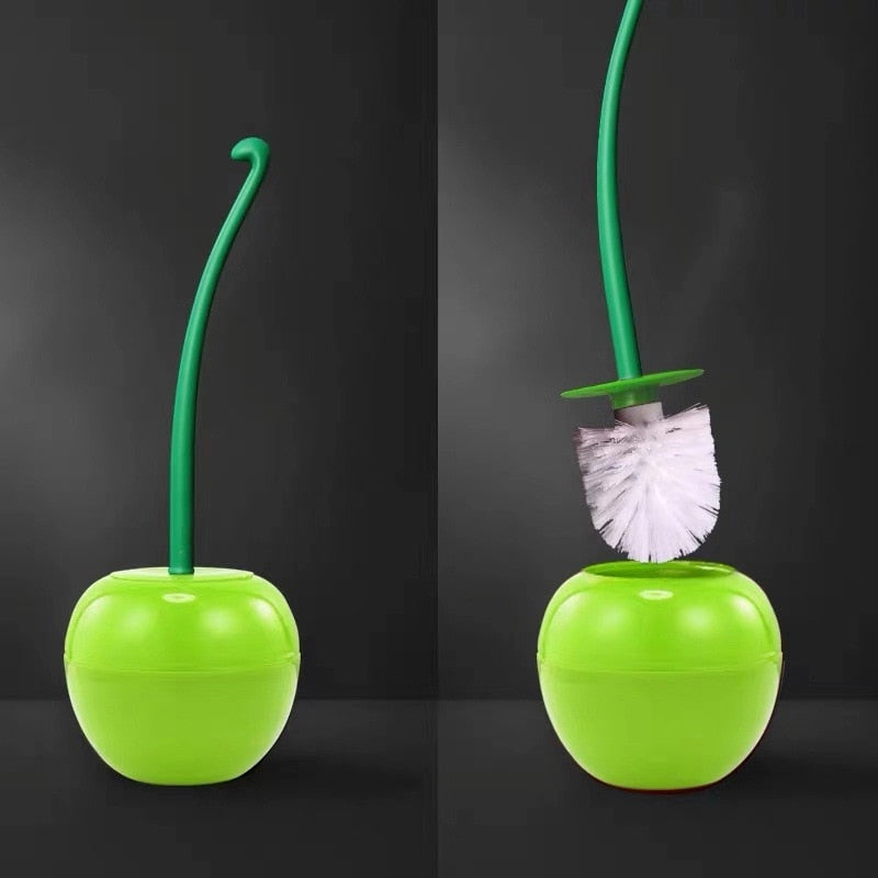 Brosse WC en forme de cerise avec support, coloris vert