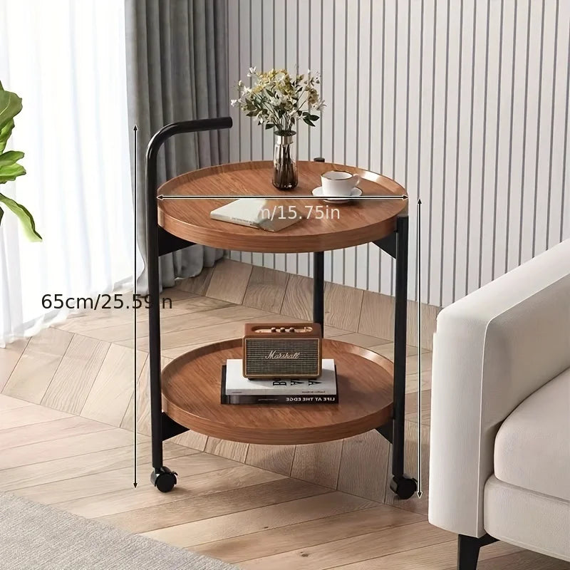Table d'appoint ronde à deux niveaux sur roulettes – image 9 sur 9