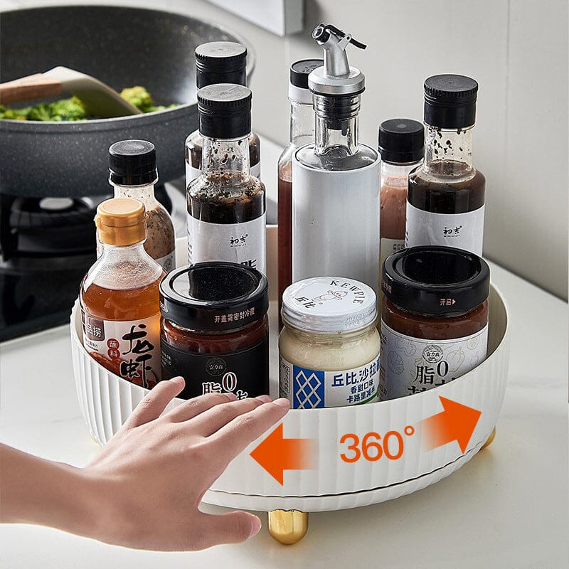 Plateau tournant orange de rangement avec rebord surélevé, vu de côté