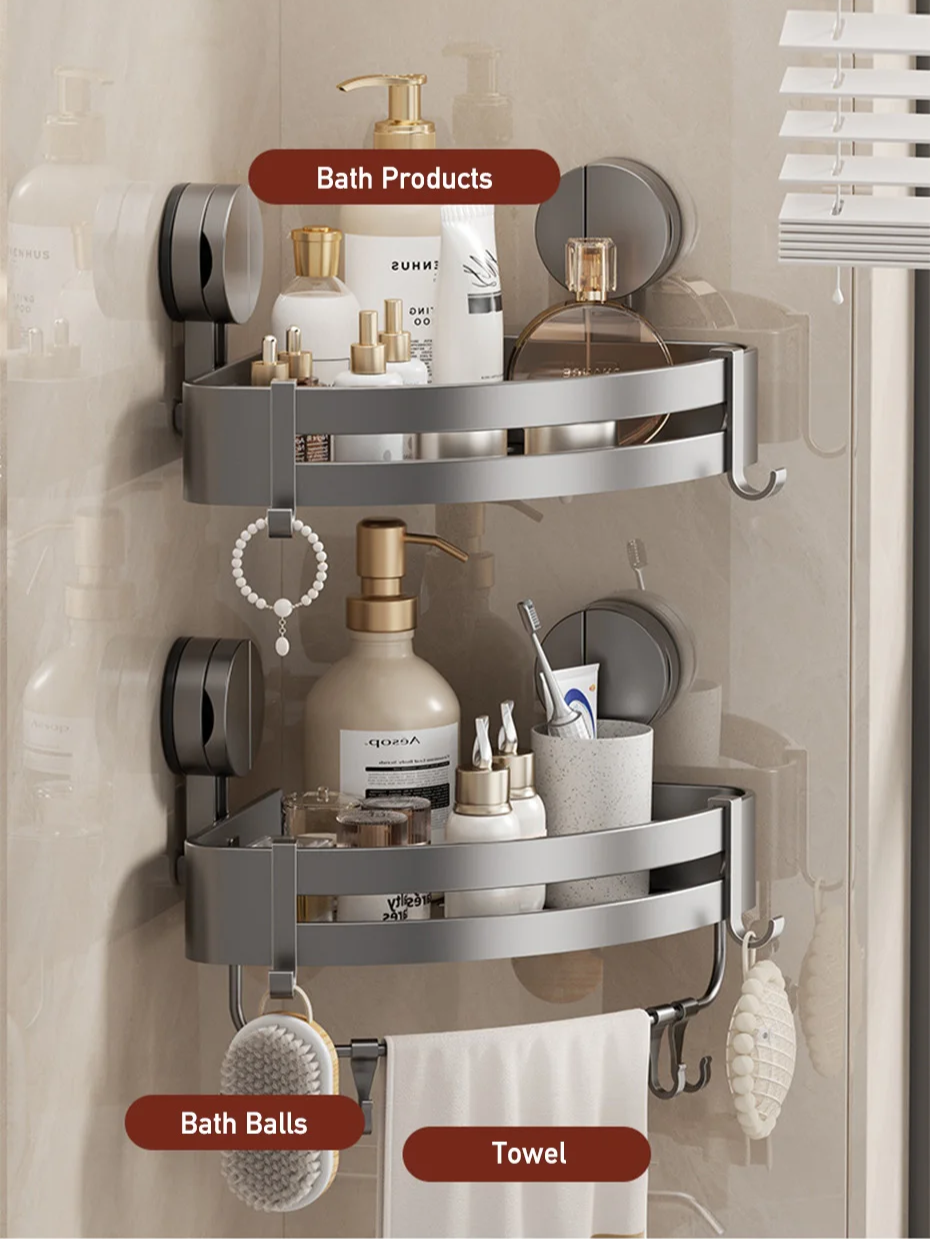 Ventouses de fixation de l'étagère de douche vues de près