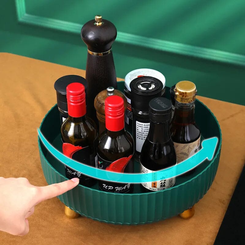 Plateau tournant vert de rangement pour la cuisine, vu du dessus