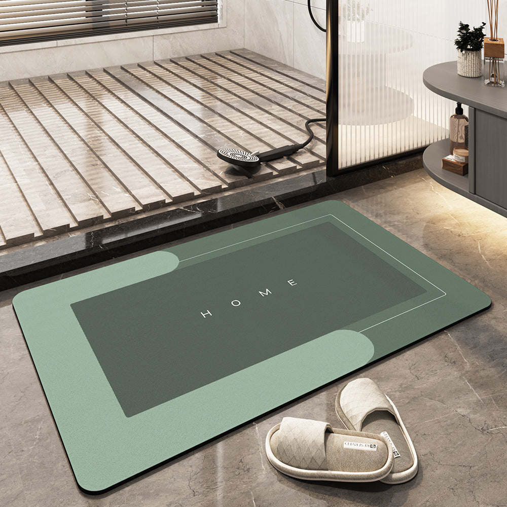 Tapis de bain absorbant présenté dans ses formes ovale et rectangulaire