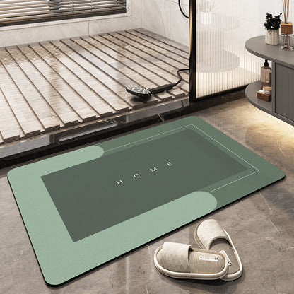 Tapis de bain absorbant présenté dans ses formes ovale et rectangulaire
