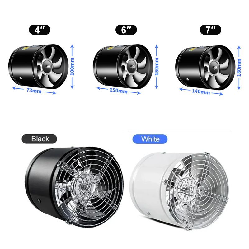 Les quatre tailles du ventilateur d'extraction côte à côte