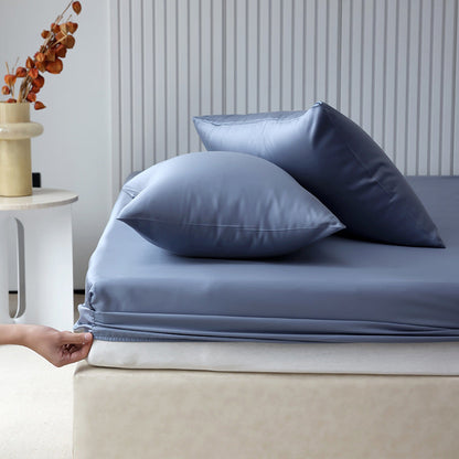 Taies d'oreiller en Tencel lyocell coloris bleu foncé avec fermeture à glissière