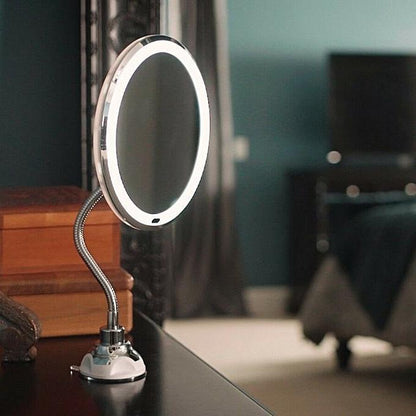 Miroir de maquillage lumineux grossissant sur col flexible