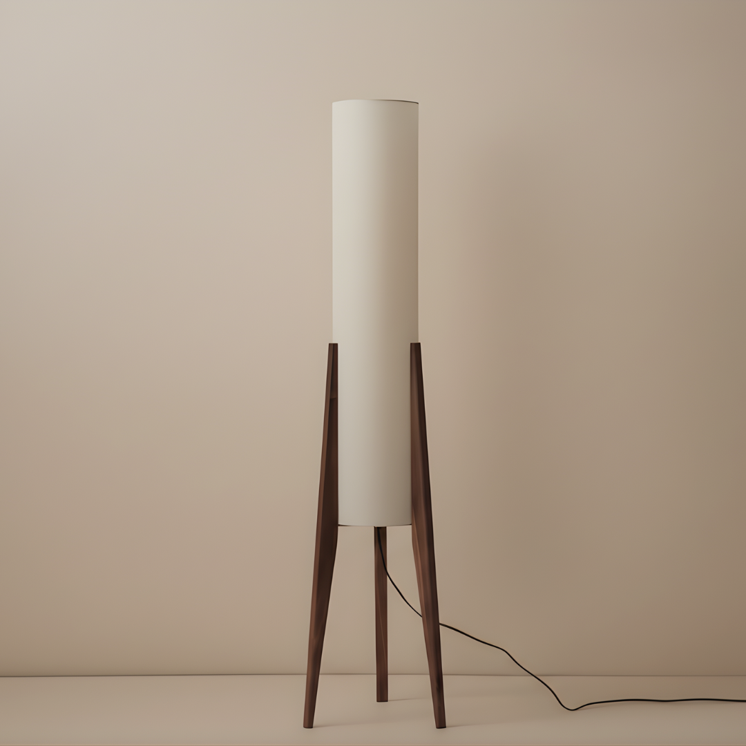Lampadaire LED à pied en bois et abat-jour en tissu, photo 12