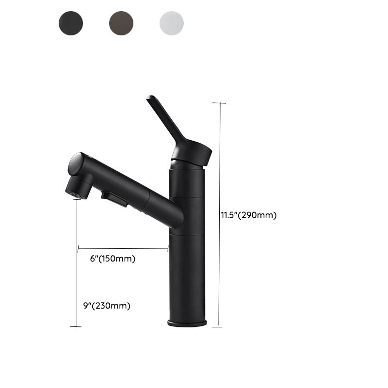 Robinet de lavabo noir à bec rond, vue de profil montrant la hauteur du bec