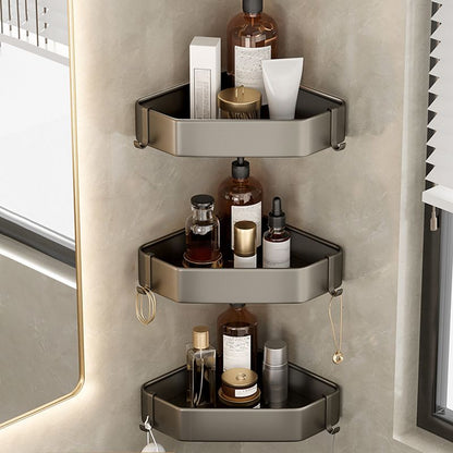 Étagère murale triangulaire en aluminium gris pour salle de bains