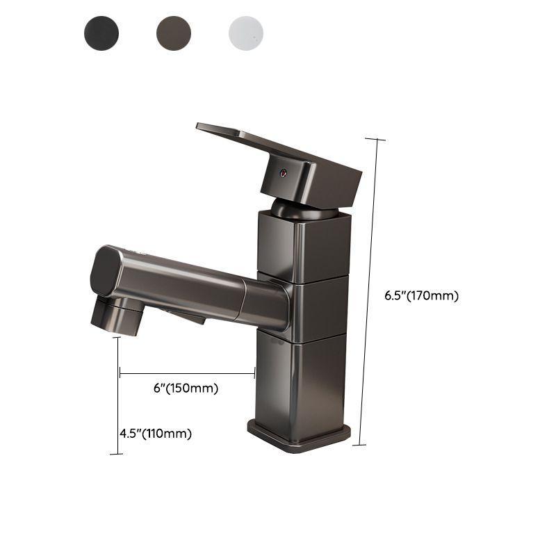 Robinet de lavabo noir à bec rond pivotant, jet orienté vers le fond de la vasque