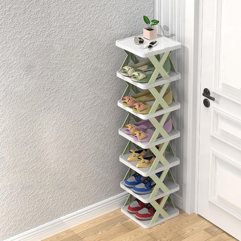 Étagère à chaussures verticale verte à 7 niveaux