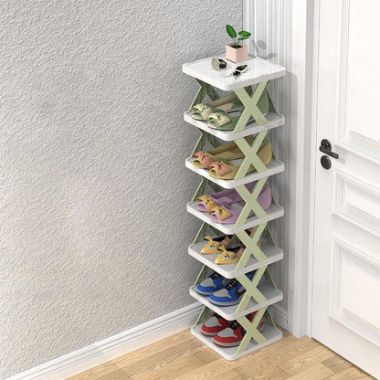 Étagère à chaussures verticale verte à 7 niveaux