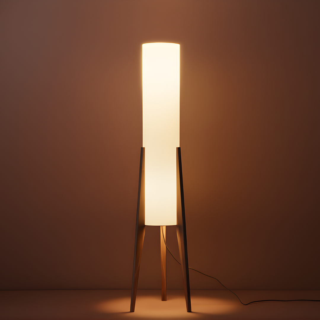 Lampadaire LED à pied en bois et abat-jour en tissu, photo 13