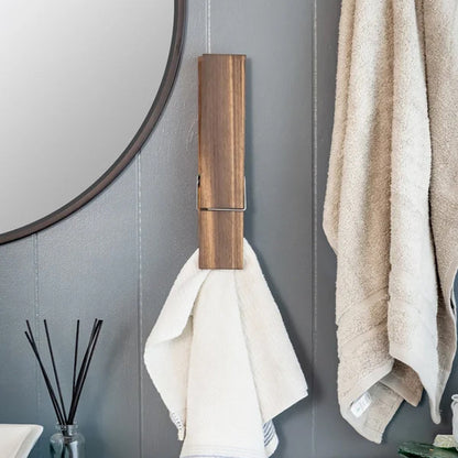 Porte-serviettes mural en bois en forme de pince à linge, coloris marron foncé