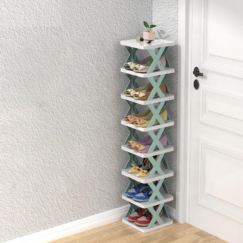 Étagère à chaussures verticale bleue à 8 niveaux