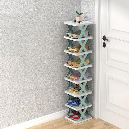Étagère à chaussures verticale bleue à 8 niveaux