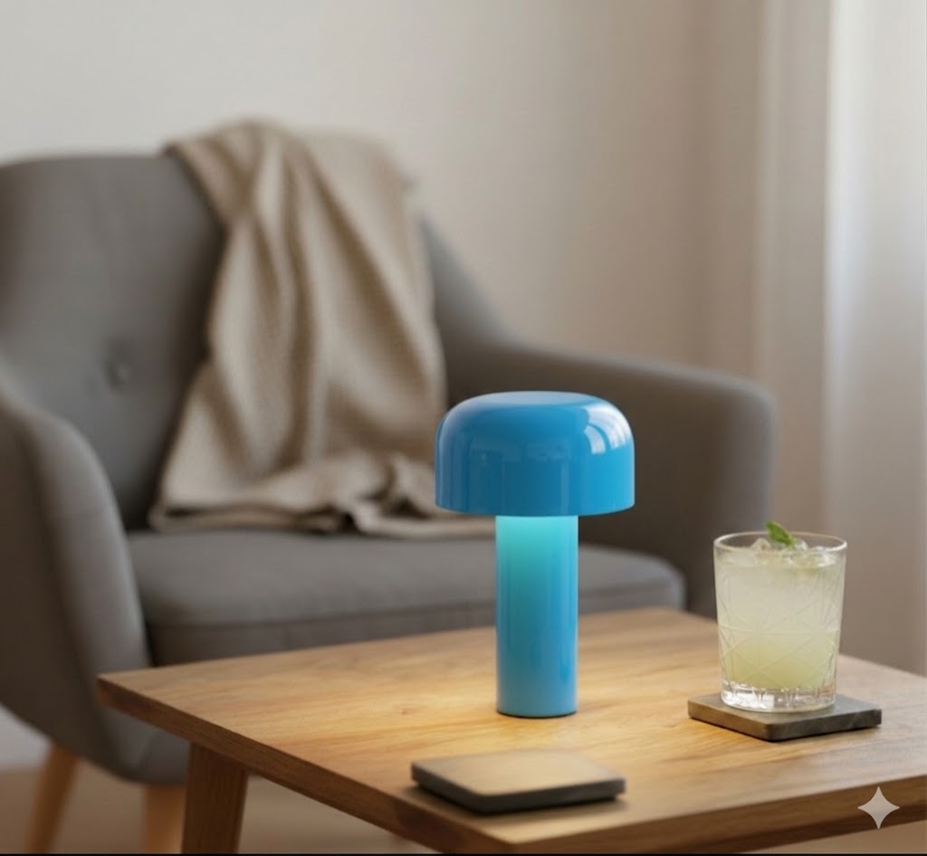 Lampe champignon LED rechargeable bleue