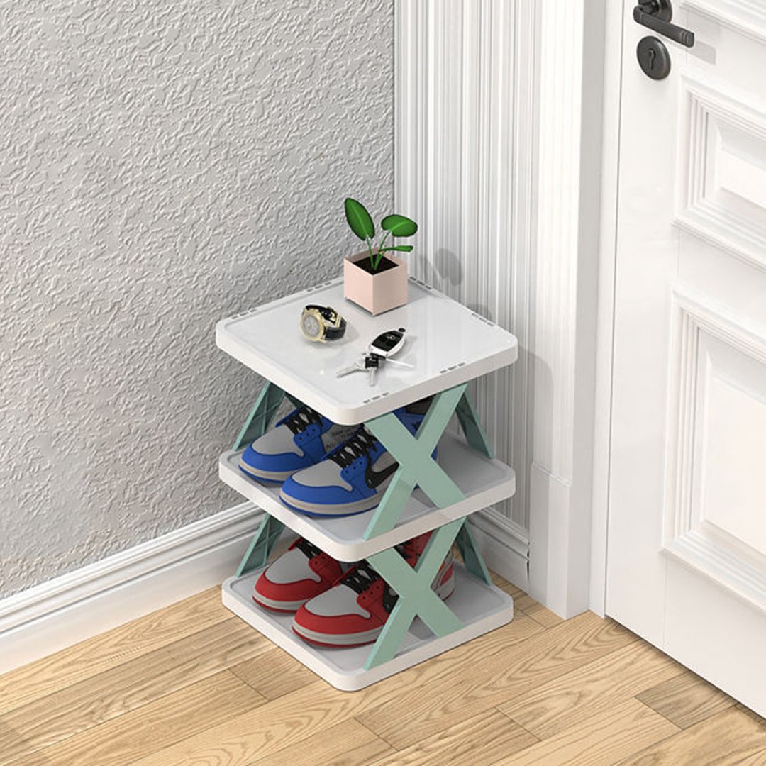 Étagère à chaussures verticale bleue à 3 niveaux