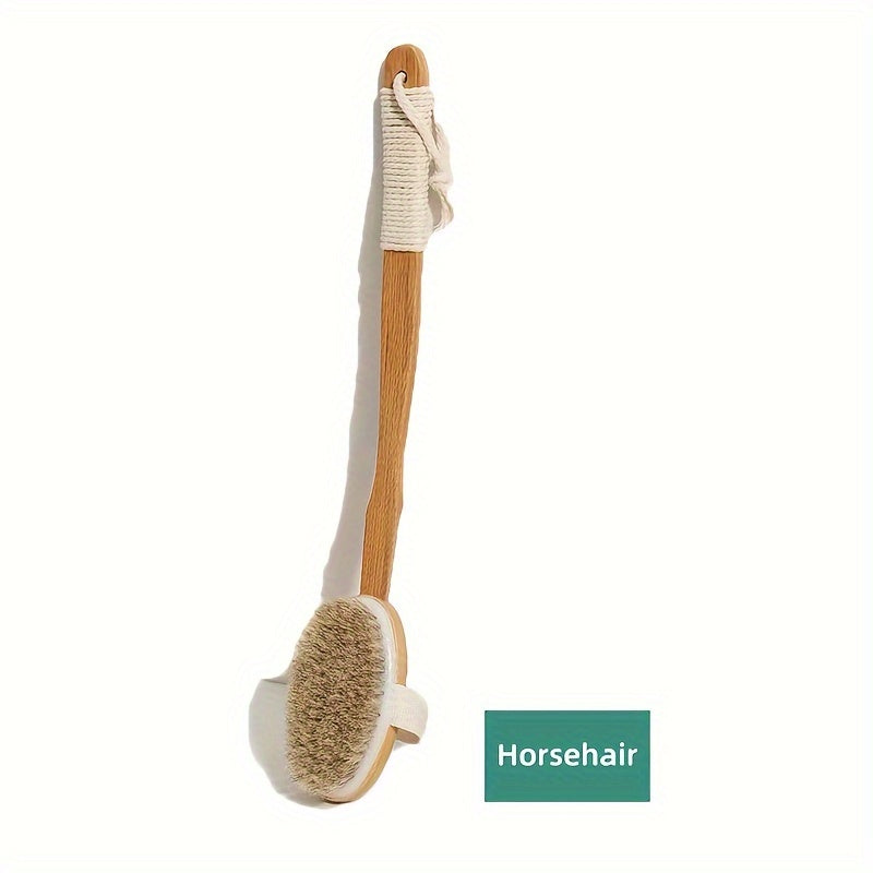 Brosse de bain à manche long en bambou avec crin de cheval pour laver le dos