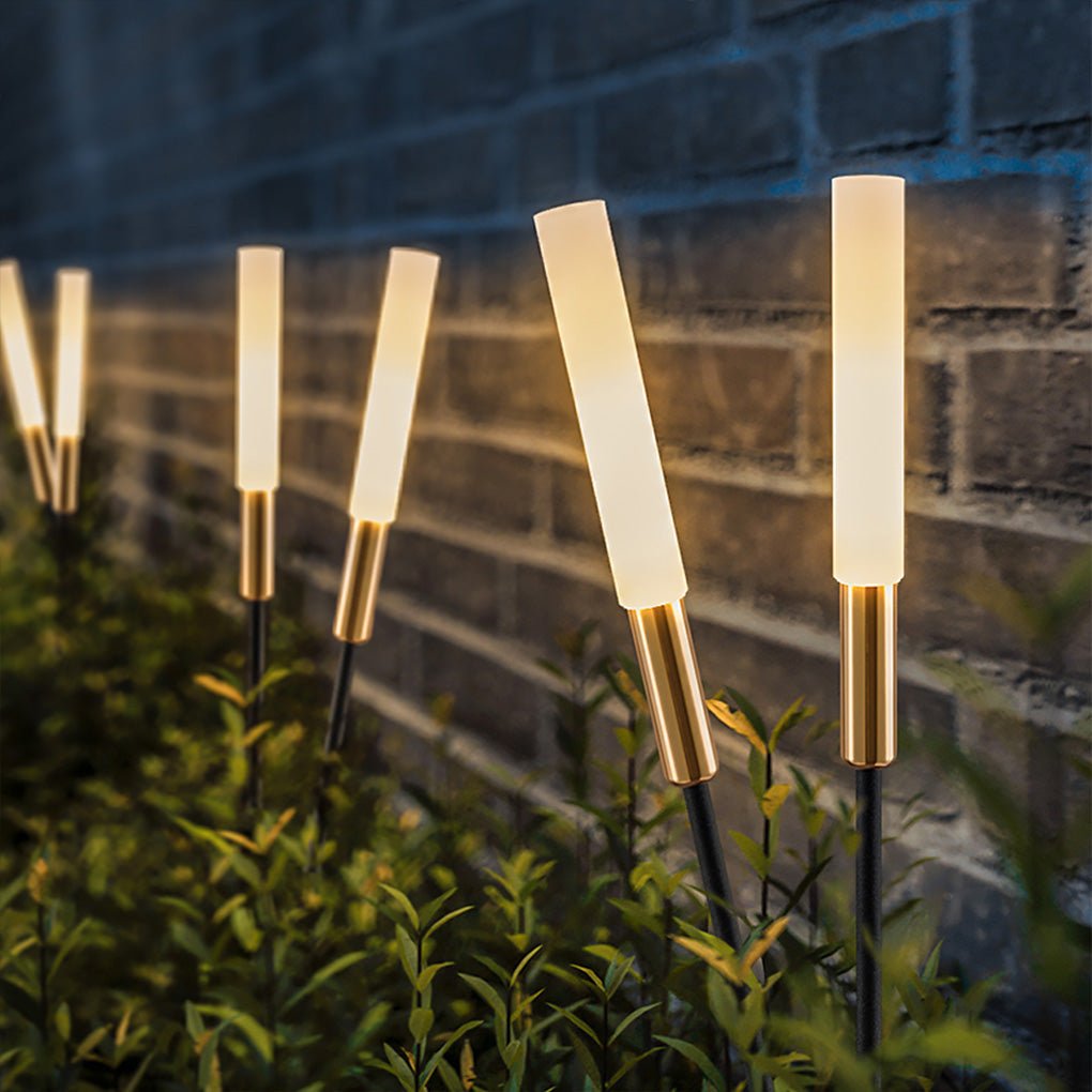 Lampes solaires de jardin en forme de roseau, tige noire et tête dorée