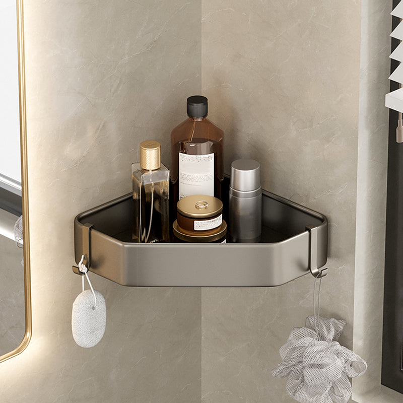 Étagère de salle de bains en aluminium gris avec barre