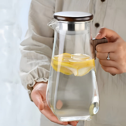 Carafe en verre de 1,5 L avec couvercle en bois et filtre en acier inoxydable