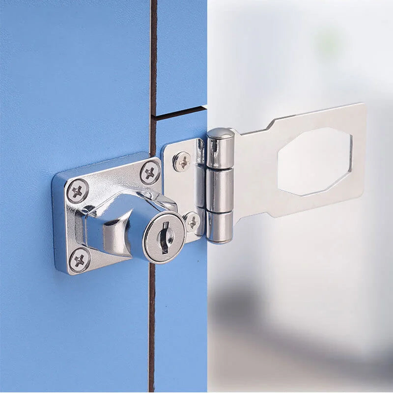 Verrou de porte à clé posé sur une porte, mécanisme à rotation de 90°