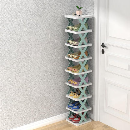 Détail de la tablette supérieure de l'étagère à chaussures