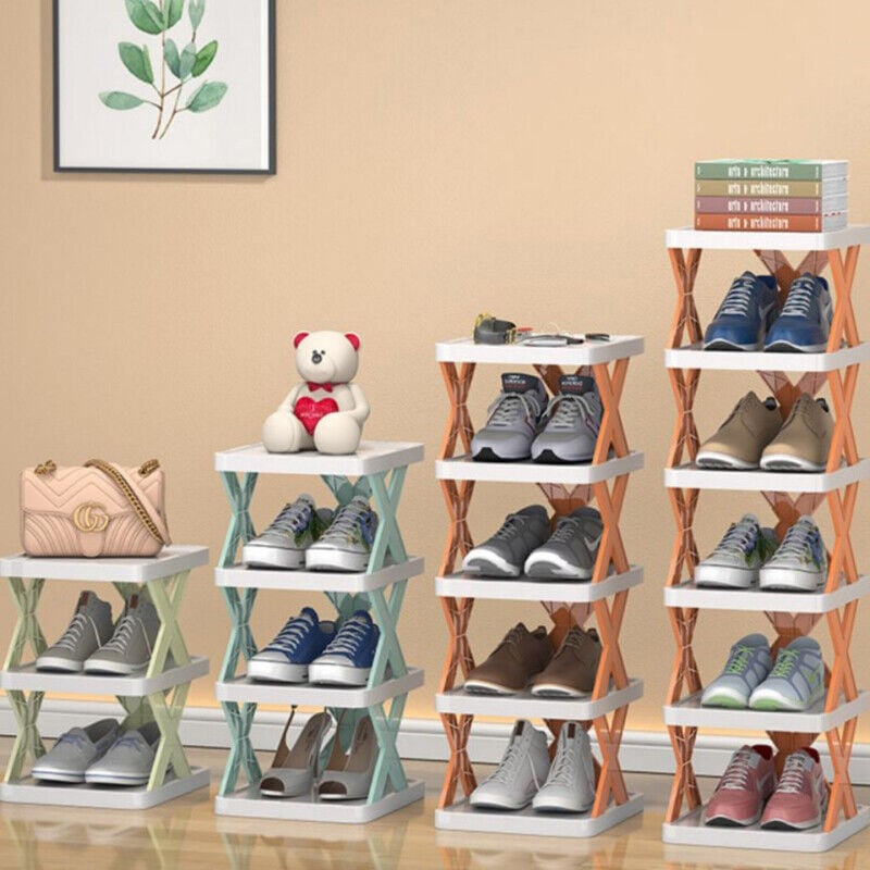 Étagère à chaussures verticale bleue à 4 niveaux