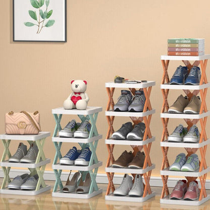 Étagère à chaussures verticale bleue à 4 niveaux