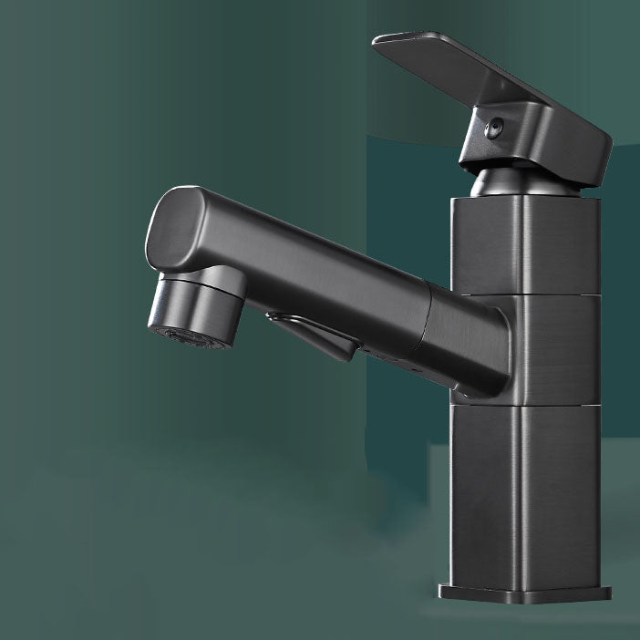 Robinet de lavabo noir à bec rond, mitigeur monocommande vu de face
