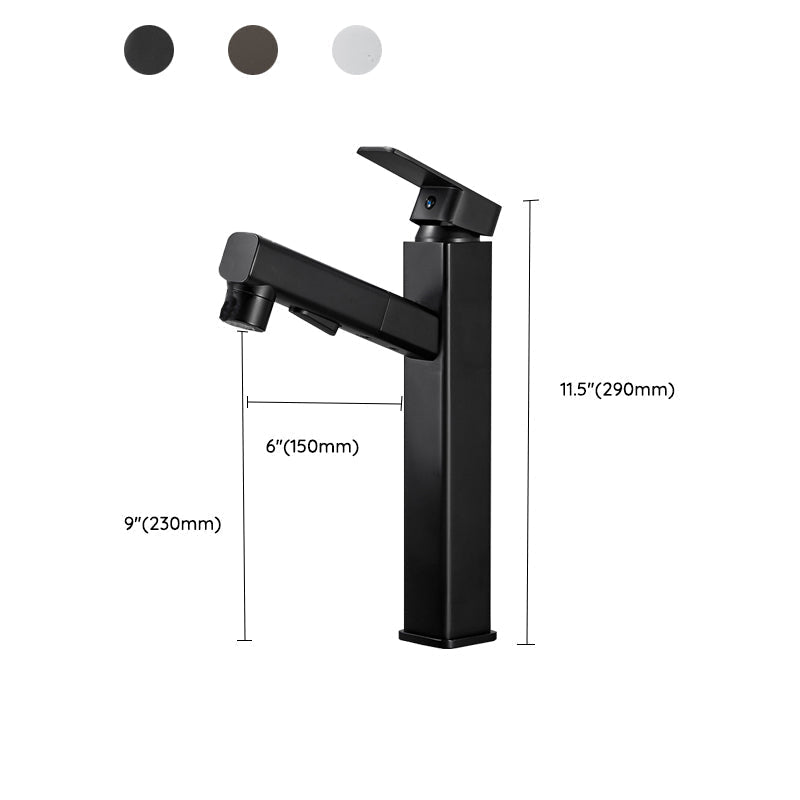 Douchette du robinet de lavabo blanc à bec rond pivotant, tenue à la main