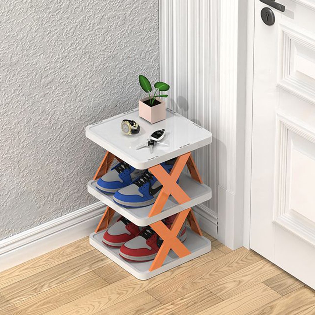 Étagère à chaussures verticale orange à 3 niveaux