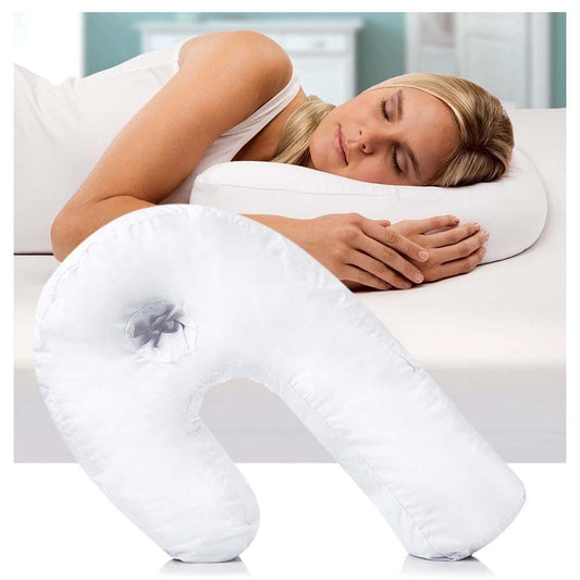 Oreiller ergonomique blanc avec sa cavité centrale pour l'oreille