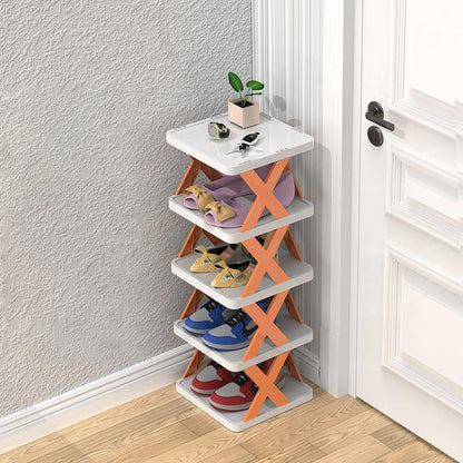 Étagère à chaussures verticale orange à 5 niveaux