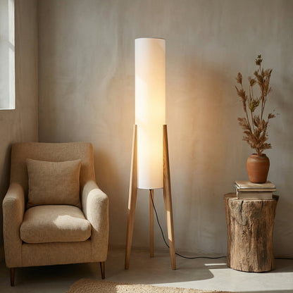 Lampadaire LED à pied en bois et abat-jour en tissu, photo 7