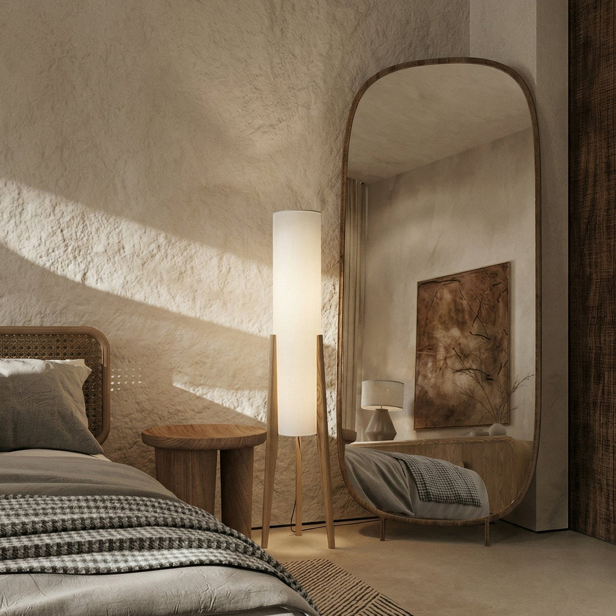 Lampadaire LED à pied en bois et abat-jour en tissu, photo 2