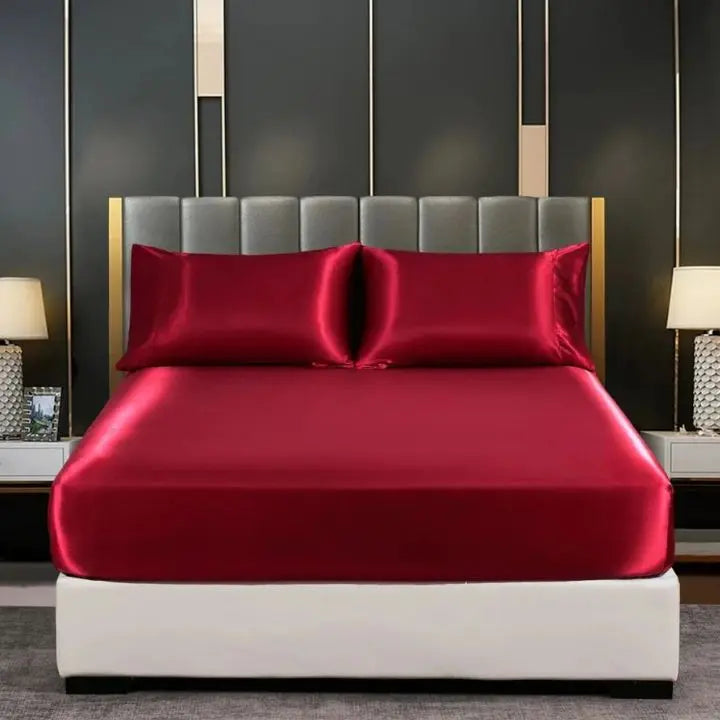 Parure de lit en soie de glace coloris bordeaux au toucher lisse