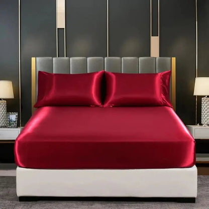 Parure de lit en soie de glace coloris bordeaux au toucher lisse