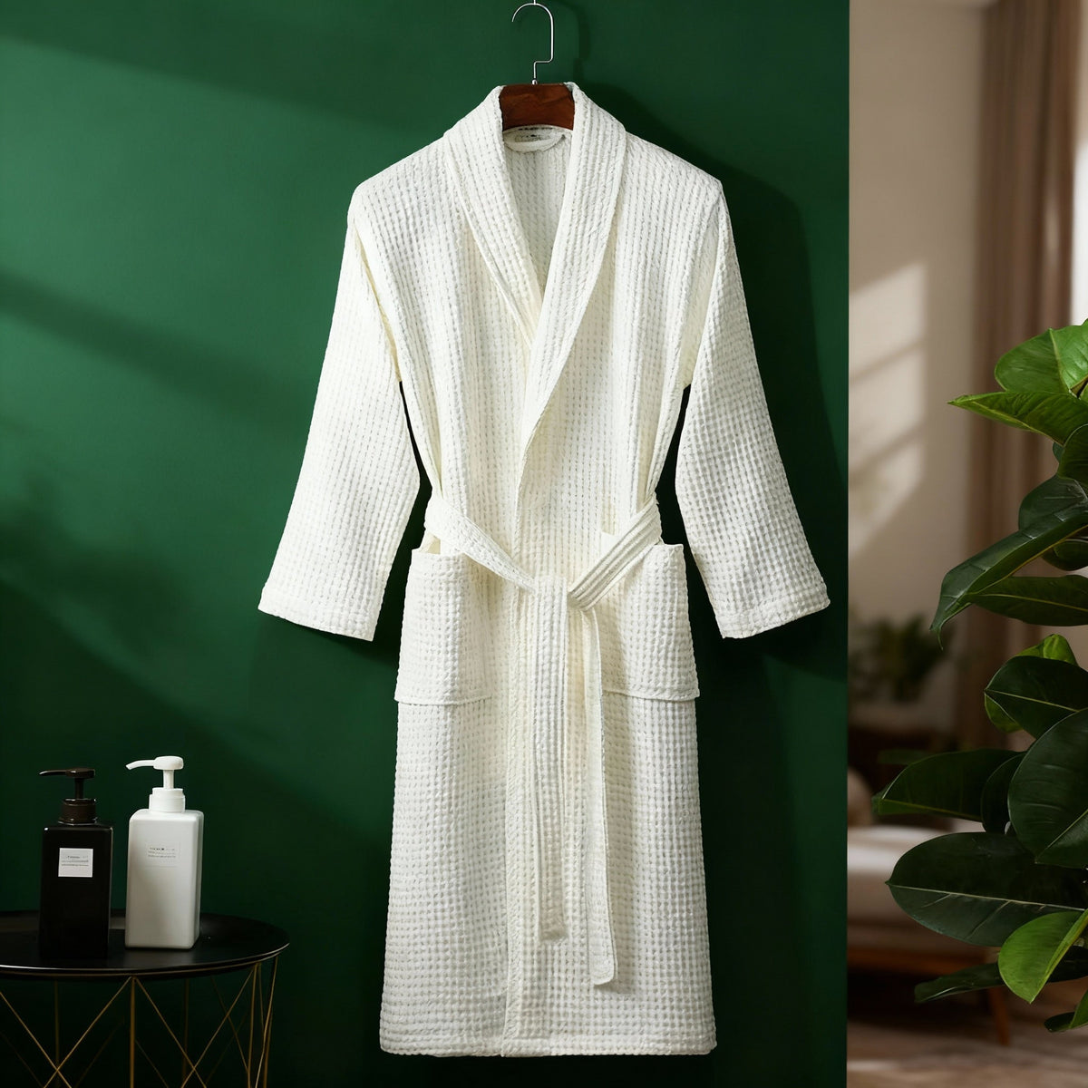Détail de la ceinture à nouer du peignoir de bain