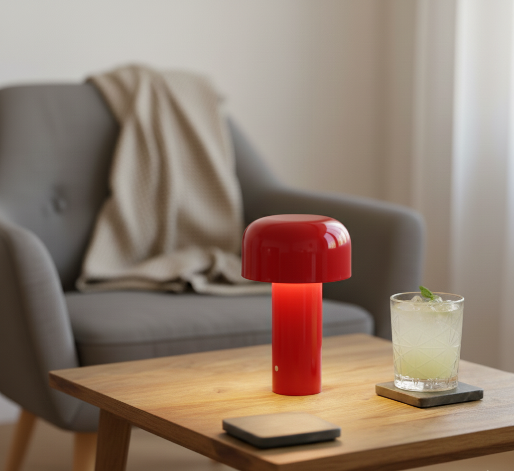 Lampe champignon LED rechargeable rouge