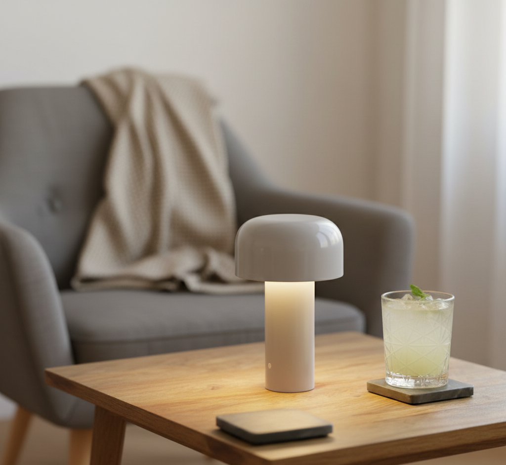 Lampe champignon LED rechargeable grise