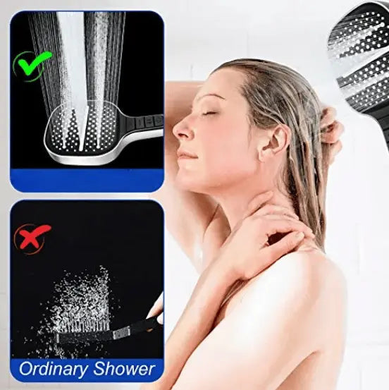 Pommeau de douche grand format noir vu de dessus