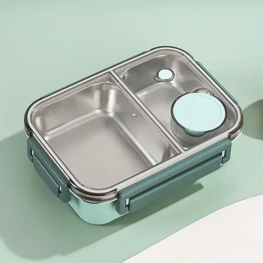 Boîte à lunch isotherme en acier inoxydable verte, couvercle fermé
