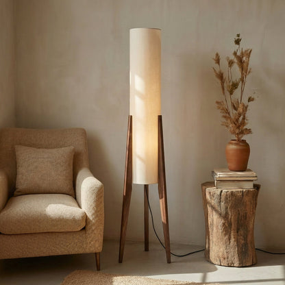 Lampadaire LED à pied en bois et abat-jour en tissu, photo 5