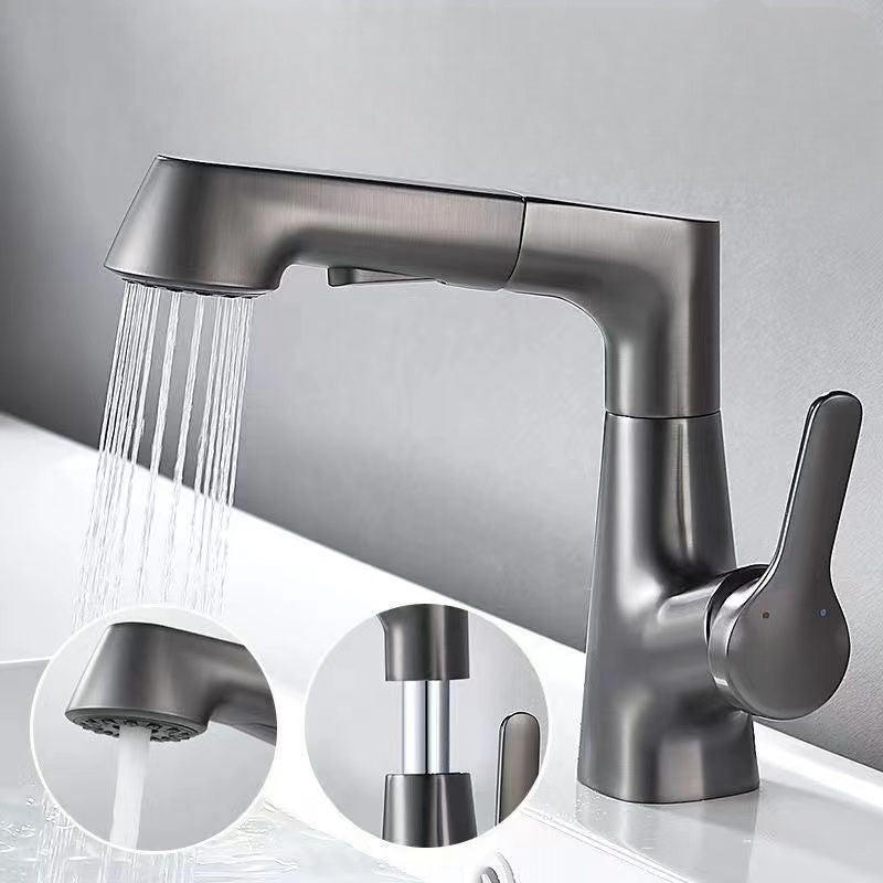Robinet de salle de bains gris métal brossé avec douchette extractible