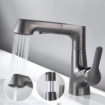 Robinet de salle de bains gris métal brossé avec douchette extractible