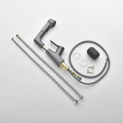 Vue de dessus du robinet et de sa douchette rotative