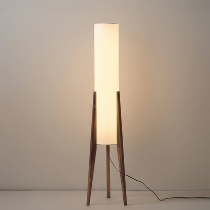Lampadaire LED en bois brun noyer avec abat-jour en tissu