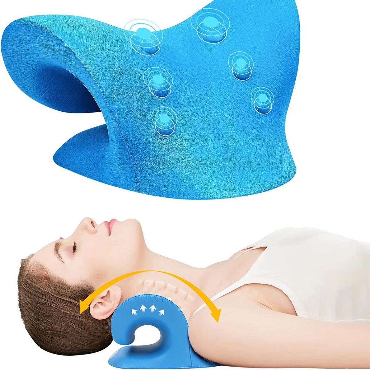 Coussin d'étirement cervical vu de profil pour montrer ses contours